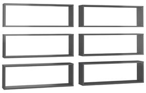 Wall Cube Shelf 6 pcs High Gloss Grey 80x15x26.5 cm Engineered Wood