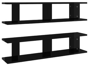 Wall Shelf 2 pcs High Gloss Black 90x18x20 cm Engineered Wood