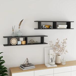Wall Shelf 2pcs High Gloss Grey 105x18x20cm Engineered Wood