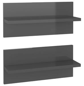 Wall Shelves 2 pcs High Gloss Grey 40x11.5x18 cm