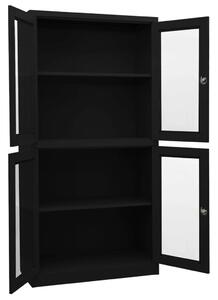 Office Cabinet Black 90x40x180 cm Steel and Tempered Glass