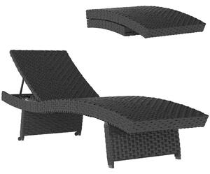 Outsunny Outdoor PE Rattan Sun Lounger with 4-Level Adjustable Backrest, Non-Slip Legs for Balcony, Beach, Black Aosom UK