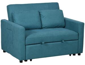 HOMCOM Loveseat Sofa Bed, Convertible Bed Settee with 2 Cushions, Side Pockets for Living Room, Guest Room, Blue Aosom UK