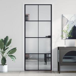 Interior Door Slim Black 83x201.5 cm Tempered Glass and Aluminium