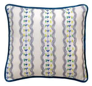 Hearty Indigo, Sustainable Feather, Cushion - Andrew Martin Kit Kemp Linen & Linen Blend Floral & Stripe