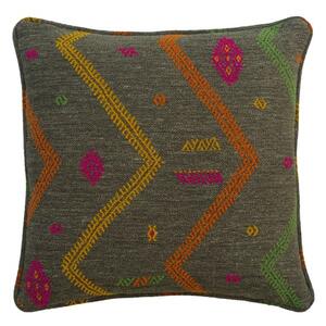 Diego Charcoal, Sustainable Feather, Cushion - Andrew Martin Kit Kemp Linen & Linen Blend Embroidered & Geometric
