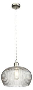 Hexton Wide Ribbed Glass Pendant in Bright Nickel