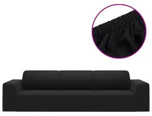 4-Seater Stretch Couch Slipcover Black Polyester Jersey
