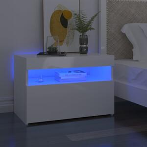 Bedside Cabinet & LED Lights High Gloss White 60x35x40 cm