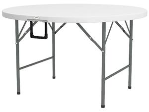 Outsunny Φ122 Folding Garden Table, Outdoor HDPE Round Picnic Table for 6, Patio Table with Metal Frame, White