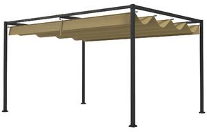 Outsunny 4 x 3(m) Metal Pergola with Retractable Roof, Garden Gazebo Canopy Shelter for Outdoor, Patio, Khaki
