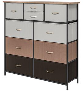 HOMCOM Bedroom Chest of Drawers, 10 Drawer Dresser with Foldable Fabric Drawers and Steel Frame, Multicolour