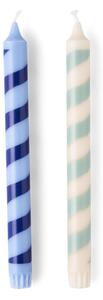 Striped candles 25 cm - Stearin/paraffin wax. Ø2.2 x 25 cm. 8 hours. 2 pcs. - Dusty Green - Søstrene Grene