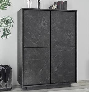 Corvi Wooden Highboard With 4 Doors In Black Marble Effect