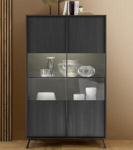 Cappy Wooden Display Cabinet With 2 Doors In Black And LED