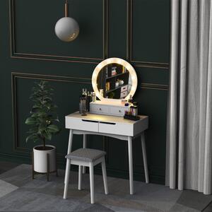HOMCOM Dressing Table Set with LED with Table Stool Table Stool Set Makeup Dresser Desk with 4 Drawers for Bedroom White