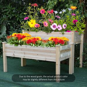 Outsunny 2-Piece Solid Fir Wood Plant Raised Bed Flower Vegetable Herb Grow Box Stand Garden Step Planter Stand Free Combination