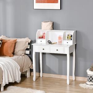 HOMCOM Dressing Table Vanity Make-Up 4 Drawers Dividers Console Desk Bedroom Furniture Nightstand Cosmetic Storage White