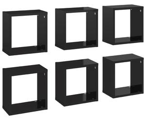 Wall Cube Shelves 6 pcs High Gloss Black 26x15x26 cm