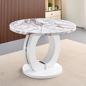 Halo High Gloss Dining Table Round In White Milo Marble Effect