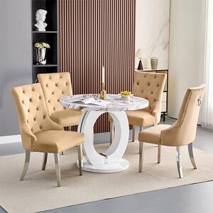 Halo Milo Marble Effect Round Dining Table 4 Imperial Champagne Chairs