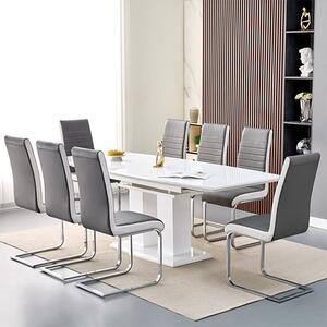 Genisimo Large Gloss Extending Dining Table 8 Symphony Grey Chairs