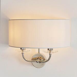 Newton 2 Light Vintage White Fabric Wall Light In Bright Nickel