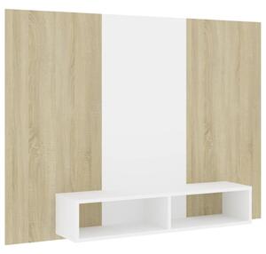 Wall TV Cabinet White and Sonoma Oak 135x23.5x90 cm Engineered Wood