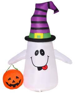 HOMCOM 1.2m Witch Ghost Halloween Inflatable Decoration w/ LED Lights, Fan Accessories, Pumpkin Lantern, Weather-Resistant Indoor Outdoor Seasonal