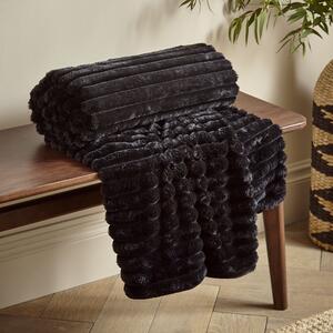 Catherine Lansfield Cosy Ribbed Faux Fur 130x170cm Throw Black