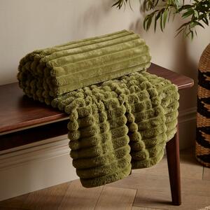Catherine Lansfield Cosy Ribbed Faux Fur 130x170cm Throw Olive