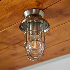 Barker Industrial Indoor Outdoor Flush Ceiling Light Silver
