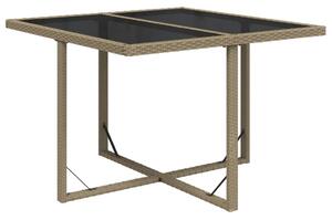 Garden Table Beige 109x107x74 cm Poly Rattan and Glass