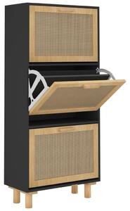 Shoe Cabinet Black 52x25x115 cm Engineered Wood&Natural Rattan
