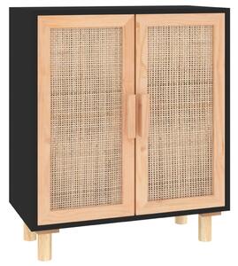 Sideboard Black 60x30x70 cm Solid Wood Pine and Natural Rattan