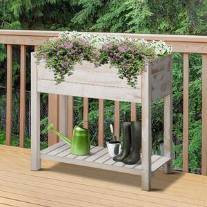 Outsunny Garden Wooden Planter Raised Garden Bed Elevated Grow Box with 2 tiers, 4 Pockets for Vegetable Flower Herb Gardening Backyard Patio, White