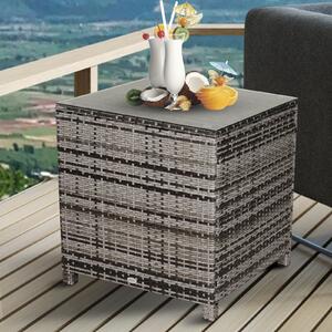 Outsunny Rattan Side Table Garden Furniture Patio Frame Tempered Glass New (Grey)