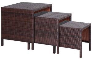 Outsunny Rattan Tea Table Set Garden Furniture 3 PCs Nest of Tables Patio Outdoor End Side Table Wicker Conservatory