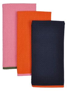 Elements Contrast Pack of 3 Tea Towels Pink/Orange/Blue