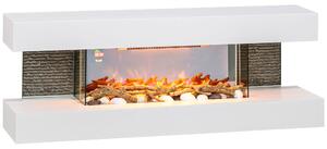 HOMCOM Wall Mounted Electric Fire, Freestanding Glass Electric Fire Suite w/ Mantel, Adjustable LED Flame Effect, 120cm, 2000W, White Aosom UK