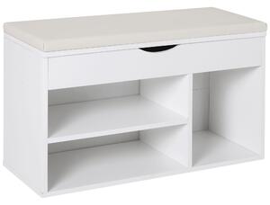 HOMCOM Wooden Shoes Rack Bench, Hidden Storage Padded Seat, Organiser Footwear Rack, Hallway, White, 80 x 30 x 47 cm
