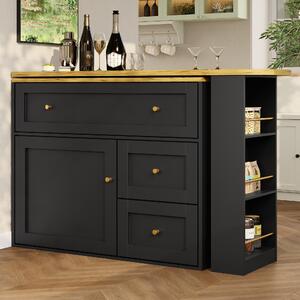 Extendable Bar Table with Storage Space, 360° Rotating Base, Snack Shelf, Bistro Table with Folding Drawers, 204L x 39W x 105H cm, Black Aosom UK