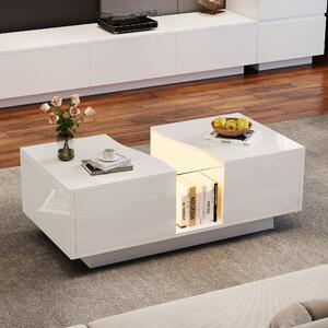Modern Coffee Table with 2 Storage Drawers, High Gloss Finish, Customisable LED Lights, Ideal for Living Room, 100L x 50W x 35H cm, White Aosom UK