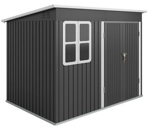 Outsunny 8.5 x 6ft Garden Storage Shed with Galvanised Frame, Window, Lockable Doors & Air Vents for Tools, Dark Grey Aosom UK