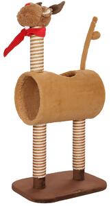 PawHut 98cm Deer Themed Cat Tree with Scratching Posts, Toy Ball, Tunnel, Brown Aosom UK