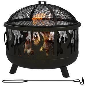 Outsunny Fire Pit Bowl: 2-In-1 Metal Round Firepit with Lid, Grill, Poker for Camping, BBQ, Bonfires, Black Aosom UK