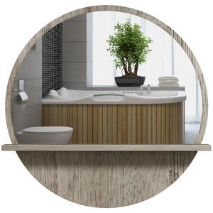 Kleankin 45cm Round Home Mirror, with Shelf - Grey Wood-Effect Aosom UK