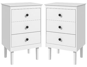 HOMCOM Bedside Table Set of 2, Modern Sofa Side Table with 3 Drawers, Nightstand for Bedroom, 40x30x64cm, White Aosom UK