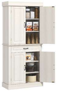 HOMCOM Kitchen Cupboard with 4 Doors, Freestanding Storage Cabinet with Wide Drawer and Shelves for Living Room, 180cm, White Wood Grain