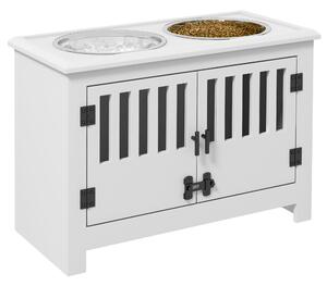 PawHut Raised Dog Bowls, Pet Feeding Station, with Storage, Food and Water Bowls, for Large Dogs - White Aosom UK